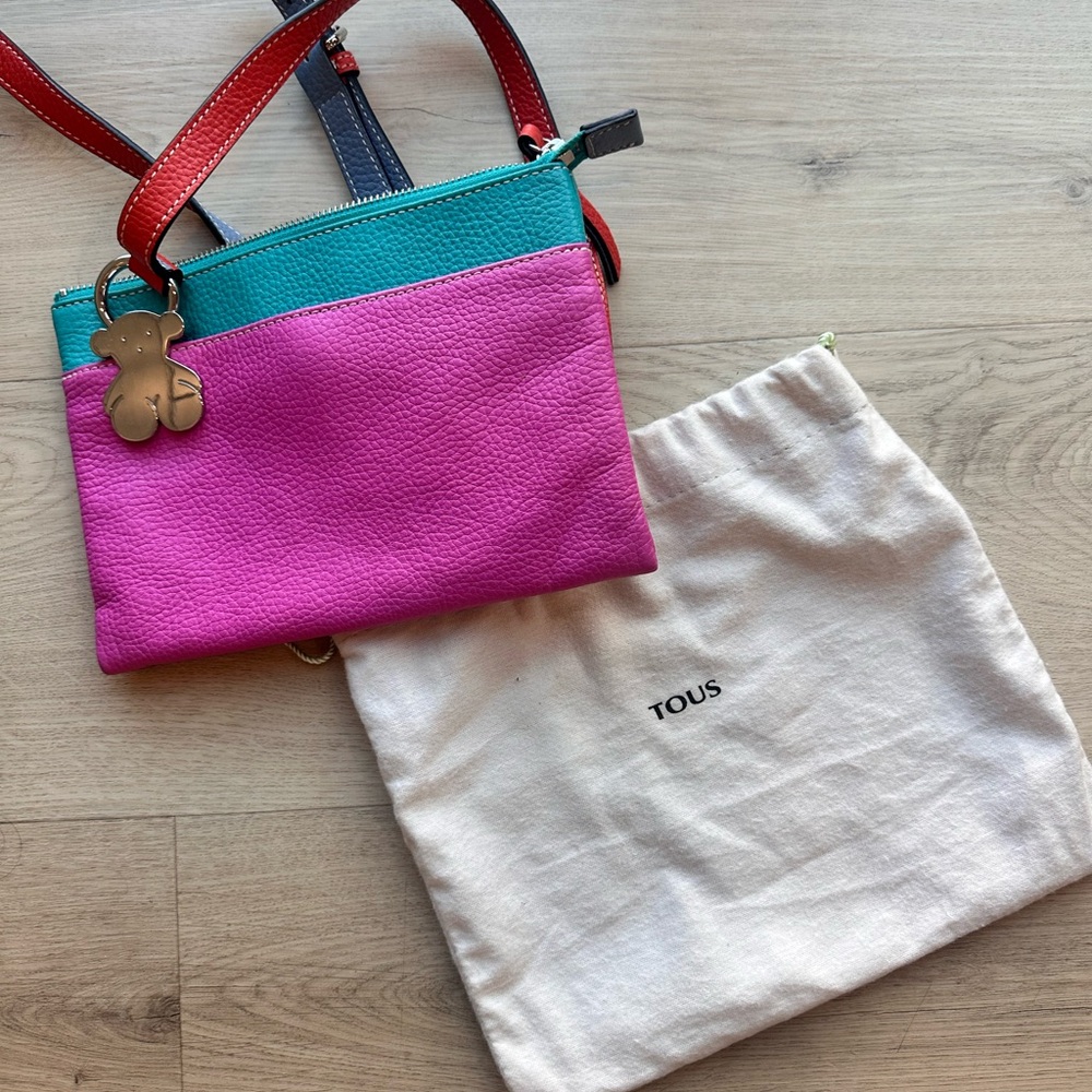 Tous leather Vibrant Pink and Teal Crossbody Bag